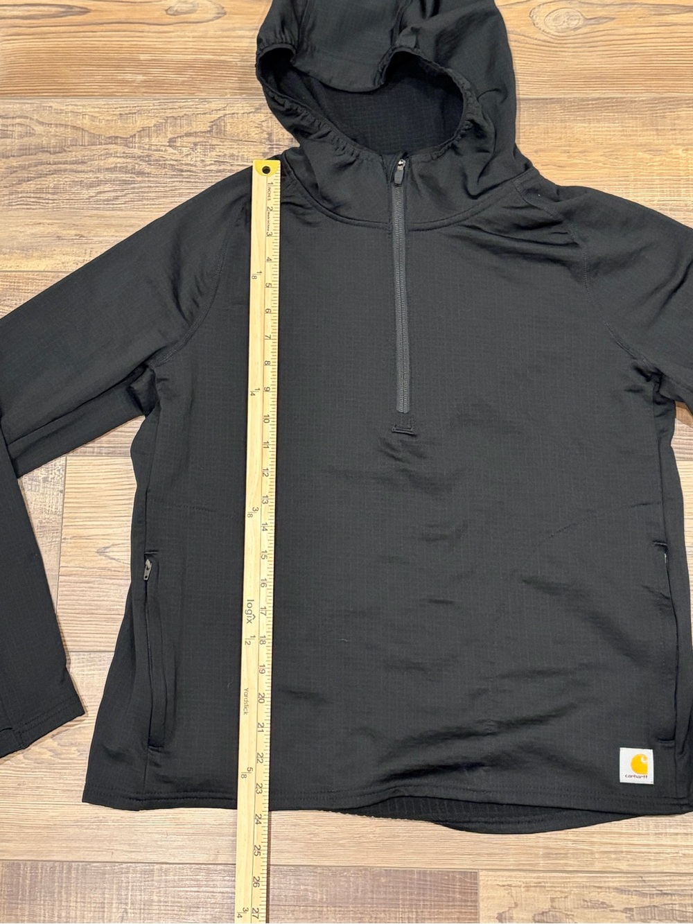 Carhartt Force Relaxed fit Black Hooded 3/4 zip Pullover Zip pockets Sz Lg EUC - Picture 9 of 11